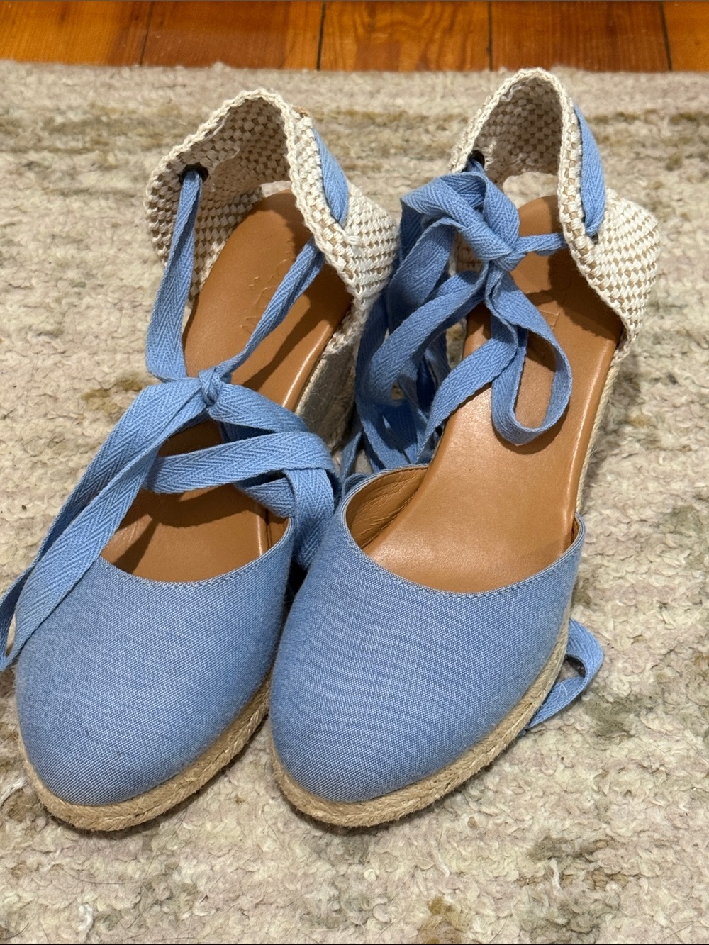 J. Crew Factory Sky Blue Espadrille Wedge Ankle Tie